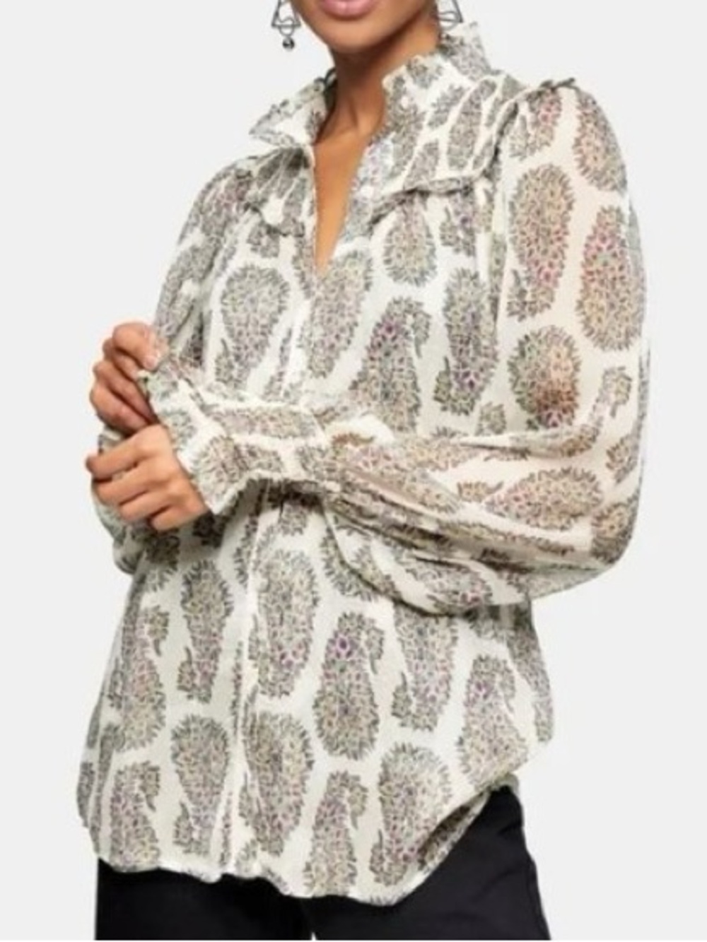 TOPSHOP Button Down Sheer Paisley Boho Blouse